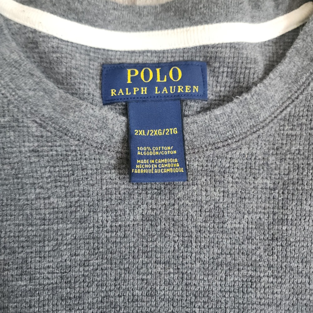Polo Ralph Lauren Thermal Shirt Mens 2XL Gray Waffle Knit Long Sleeve Pony Logo - Picture 3 of 5